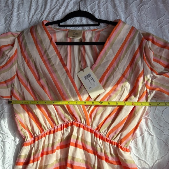 DX Collection Striped Orange and Pink Maxi Dress Drop Waist Cherry - Picture 4 of 6
